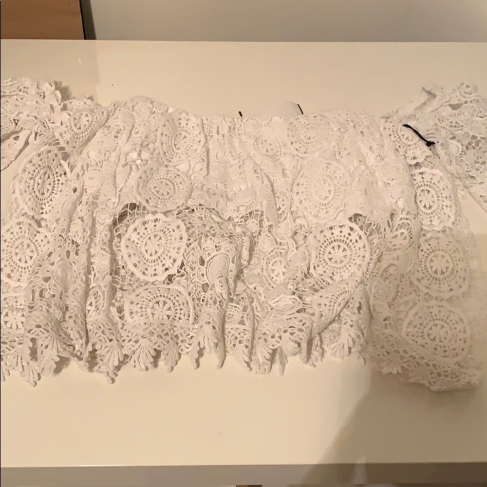 White crochet off the shoulder top